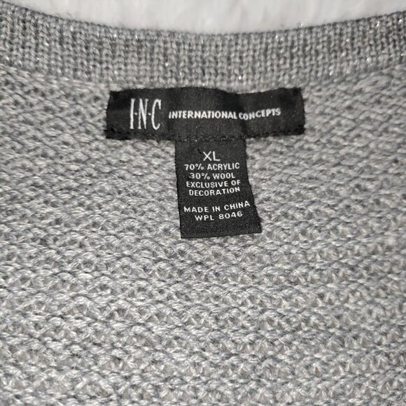 INC International Concepts Gray Silver Speckles Fringe Trim Knit Cardigan XL - Picture 3 of 12